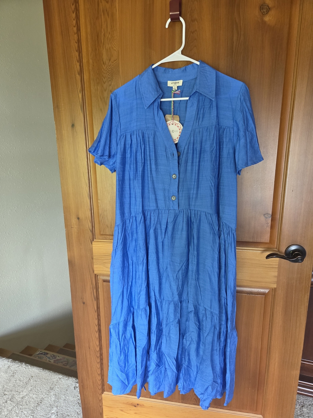 Umgee Royal Blue Tiered Collar Midi Dress, NWT, Sz. L